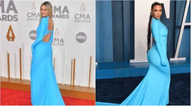 Pjevačica Kelsea Ballerini je za 56. dodjelu CMA Awards odjenula jarku, svijetlo plavu haljinu s otvorenim leđima i šlepom. A upravo to je ista haljina s potpisom Balmaina koju je prošle godine nosila i Kim Kardashian na Vanity Fair partyju. Koja ju je bolje &quot;isfurala&quot;?