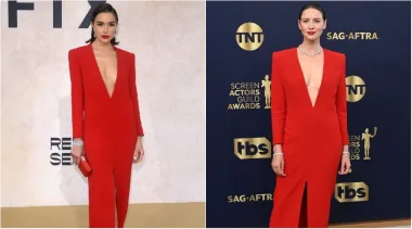 Još jedan duo koji se pojavio u istoj haljini na crvenom tepihu su i manekenka Olivia Culpo i glumica Caitriona Balfe. Obje su nosile crvenu haljinu dubokog dekoltea s potpisom Yvesa Saint Laurenta, a dok se Culpo odlučila za jednostavne naušnice, narukvicu i crveni clutch, Balfe je haljinu upotpunila ogrlicom i dvjema narukvicama.