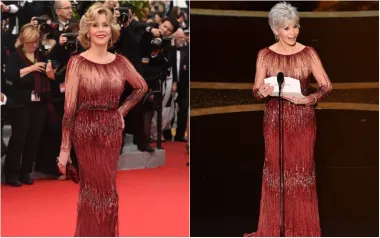 Glumica Jane Fonda prvi je put nosila ovu crvenu Elie Saab haljinu na 67. Međunarodnom filmskom festivalu u Cannesu 2014. godine. Crvena haljina ima duge rukave i otvorena leđa te je prepuna dragulja, a glumica ju je ponovno odjenula za dodjelu Oscara 2020. godine, kada je na pozornici proglašavala dobitnike. I ona je poznata po &apos;recikliranju&apos; svojih outfita i ovo nije bila jedina prilika.