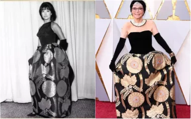 Rita Moreno prvi put je odjenula ovu Pitoy Moreno haljinu 1962. kada je osvojila Oscara za najbolju sporednu glumicu u filmu &apos;Priča sa zapadne strane&apos;. Moreno je istu haljinu ponovno nosila na dodjeli Oscara 2018. godine, a haljina, izrađena od tkanine koja se tradicionalno koristi za izradu kimona, malo je promijenjena tako da bude bez rukava.