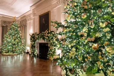 Za svoju posljednju godinu u Bijeloj kući, Melania Trump odabrala je temu &quot;America the Beautiful&quot; — pokušaj da se evocira divna, idilična slika Amerike u božićnom okruženju